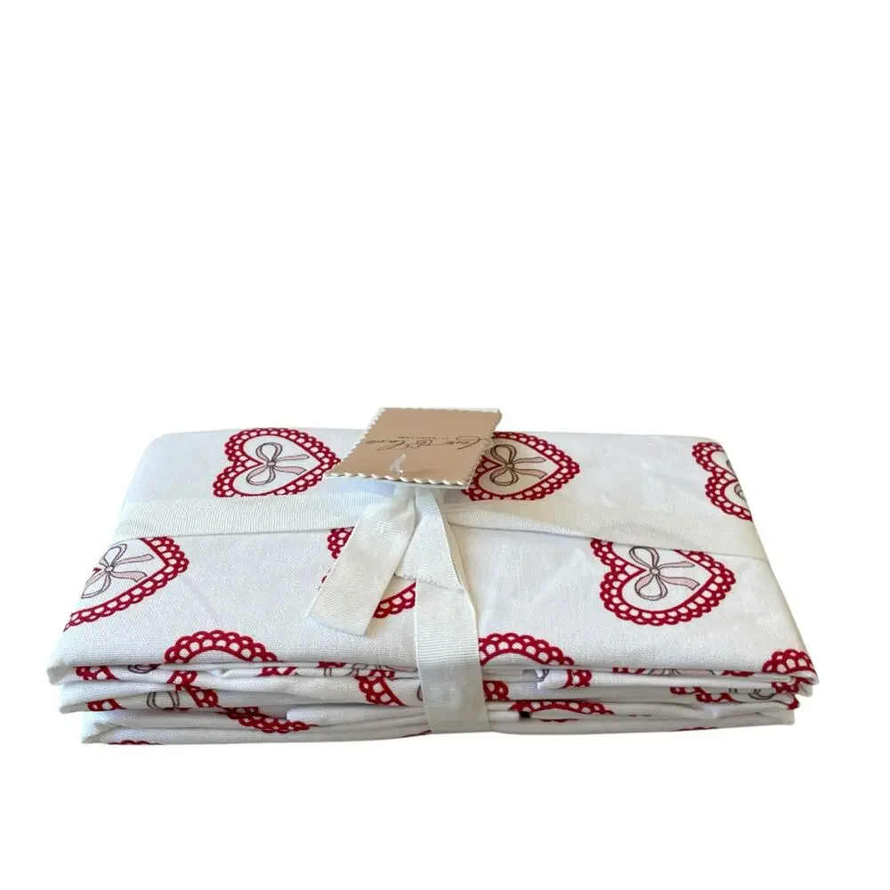 8pc Valentine Heart Placemat & Napkin Set 15in Cotton Pink Red White Love XO NEW